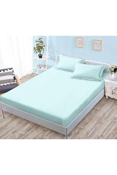 OEM Husa de pat cu elastic, fata de perna 80x52 cm x2 bucati, 3 Piese, Bumbac Satinat, 180x200cm, Imprim