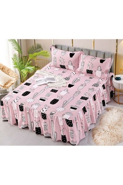 JOJO HOME Double Bed Sheet with Ruffle, Jojo Home, Cactus Print, 3 Pieces, 250x270cm