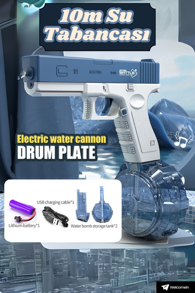 welcomein Elektrikli Otomatik Su Tabancası 10m Atış 500ml+150ml Kapasiteli Şarjlı Yüksek Basınçlı Silah