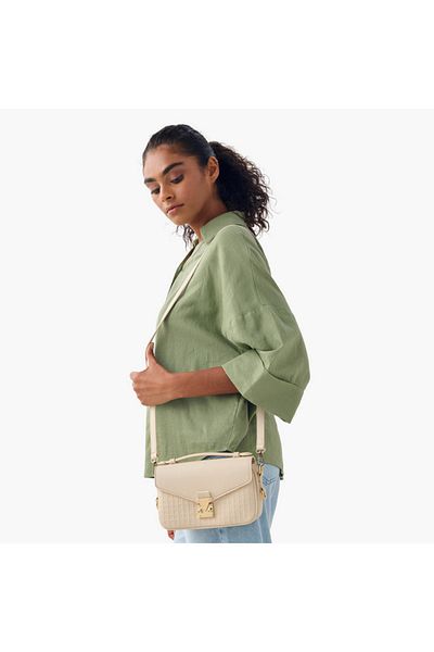 Flora Bella by Shoexpress Monogram Embossed Crossbody Bag with Detachable Strap