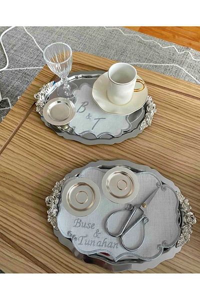 Elk Home Stainless Steel 2 Pcs Oval Silver Handle Service Presentation Table