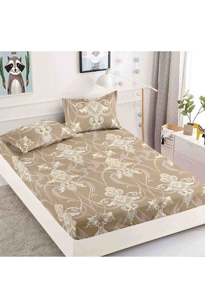 JOJO HOME Double Bed Sheet with Elastic, Jojo Home, Finet, 3 Pieces, 2 Persons, 180x200cm, Abstract Beige Prin