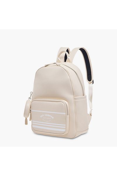 Lee Cooper Logo Print Backpack with Zip Closure and Attached Pouch - 31x13x14 cm