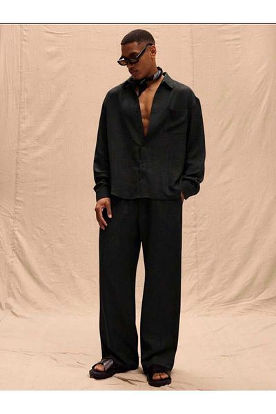 GERLAY Men's Black Comfortable Fit Flat Leg Tracking Pants