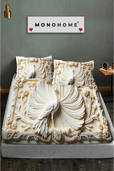 MonoHome 100% Cotton Fitted Sheet Special Design 5D Digital 60 Wire Peacock