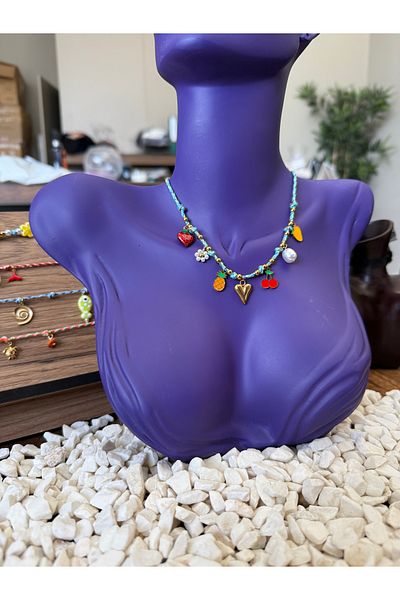 DGK COLLECTİON Summer Necklace, Pearl Beaded Love Stone Chains Steel Trend Necklace