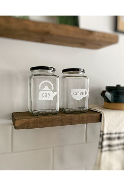 Atölye Merdiven Tea Coffee 2-Piece Glass Food Jar Set Kitchen Decoration 1000 Cc