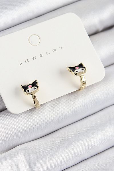 HobiDünyasıElif Brass Kuromi Model Gold Color Children's Earrings - Lisinya