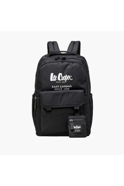 Lee Cooper حقيبة ظهر مطبوعة بشعار مع سحاب إغلاق وحقيبة ملحقة - 45 × 14 × 30 سم