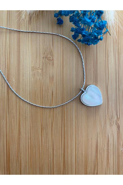 ESNEVA Silver Color Heart Detailed Elegant Design Stainless Steel Necklace