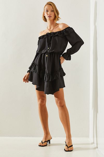 Bianco Lucci Women's Madonna Collar Tie-Up Skirt Ruffle Half Sleeve Mini Dress 22168 60251623