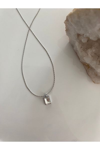 ESNEVA Baguette Stone Necklace Silver Color Elegant Design Necklace