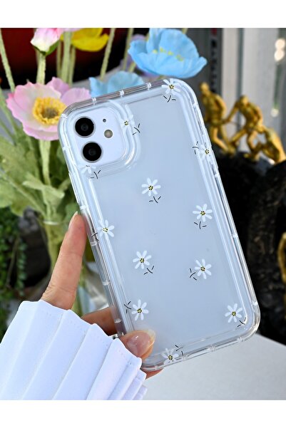 Go Aksesuar Iphone 11 Uyumlu Şeffaf Papatya Baskılı Koruyucu SİLİKON Kılıf