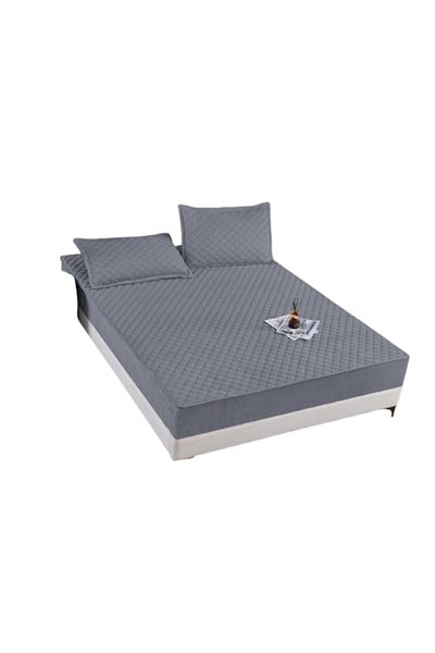 OEM Bed Sheet and 2 Pillowcases, Velvet, Quilted Topper, 180x200cm, Light Gray