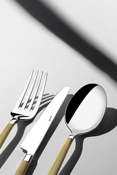 Nehir Maria Gold Plain 12 Person 72 Piece Cutlery Set