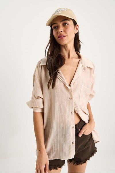 Bianco Lucci Women's Single Pocket Detailed Oversize Shirt 470 60283182