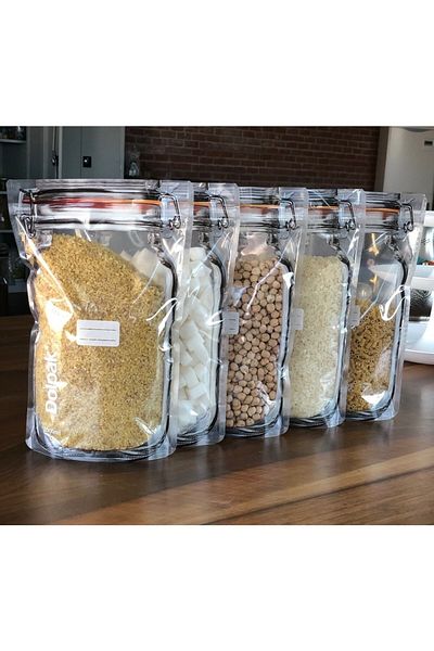 FDF STORE Jar-Looking Ziplock Food Storage Bag with Clip Lid 3 Pcs 1000 ml Large Size