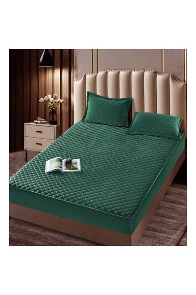 JOJO HOME Husa de pat și 2 fețe de pernă, Jojo Home, Catifea, Model Matlasat, 180x200cm, Verde Smarald