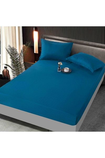 JOJO HOME Husa de pat cu elastic, Jojo Home, Damasc, 2 persoane, Uni, 160x200cm, Bleumarin