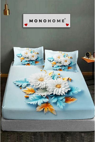 MonoHome 100% Cotton Fitted Sheet Special Design 5D Digital 60 Wire Bouquet