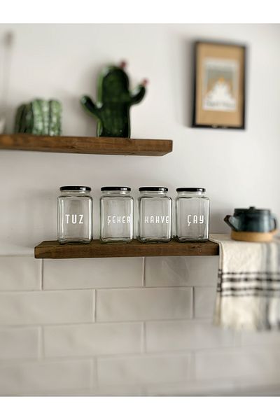 Atölye Merdiven 850Cc Salt Sugar Coffee Tea Glass Jar Set 4-Piece Food Jar Set