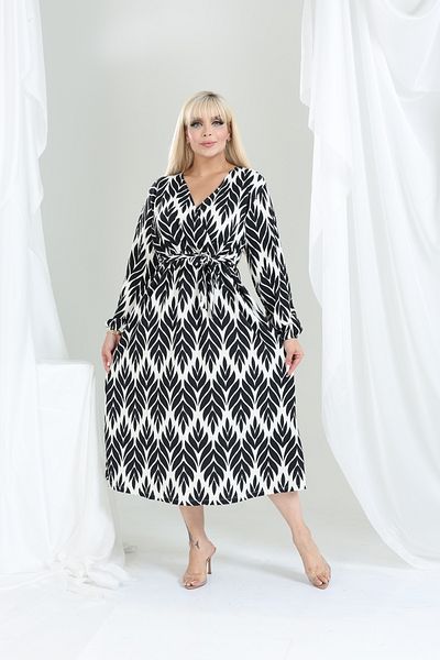 şuranur Birumucuk Dress with Belt and Seat Elastic Summer Patterned 2XL 6XL