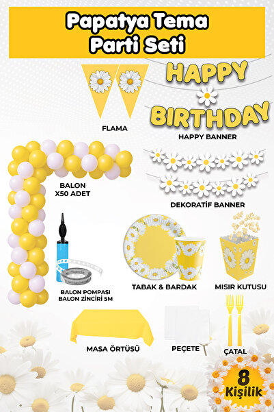 Parti Atölyesi 8 Kişilik Papatya Temalı Parti Seti Yeni Trend Parti Seti