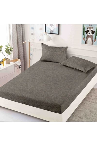 JOJO HOME Cearșaf de pat dublu cu elastic, Jojo Home, Finet, 3 piese, 2 persoane, 180x200 cm, maro