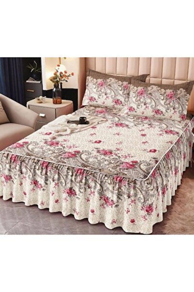 OEM Cearșaf de pat dublu cu volane, imprimeu elegant, 3 piese, bumbac fin, 16...