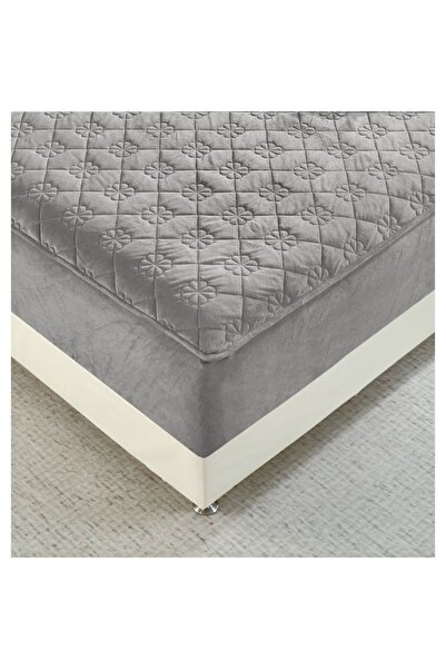 OEM Bed Cover and 2 Pillowcases, Quilted Topper, Velvet, 160x200cm, Light Grey