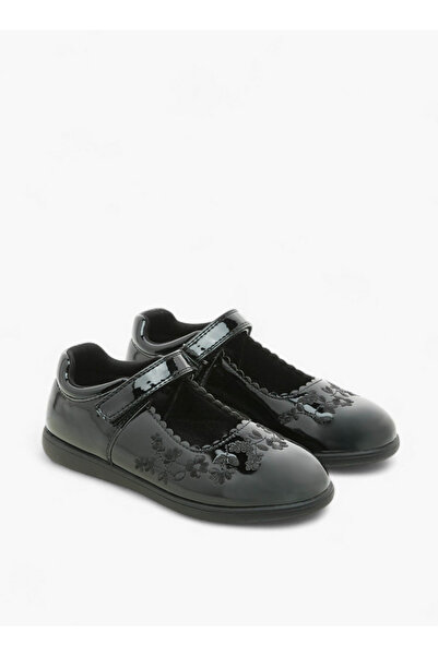 Juniors Floral Embroidered School Shoes with Hook and Loop Closure