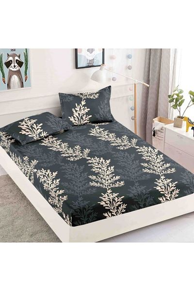JOJO HOME Husa de pat dublu, cu elastic, Jojo Home, Finet, 3 piese, 2 persoane, 180x200cm, Imprimeu Limonium,