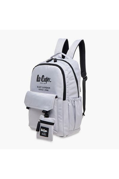 Lee Cooper Logo Print Backpack with Zip Closure and Attached Pouch - 45x14x30 cm