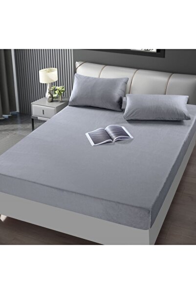 JOJO HOME Bed Sheet and 2 Pillow Covers, Jojo Home, Velvet, 180x200cm, Light Gray