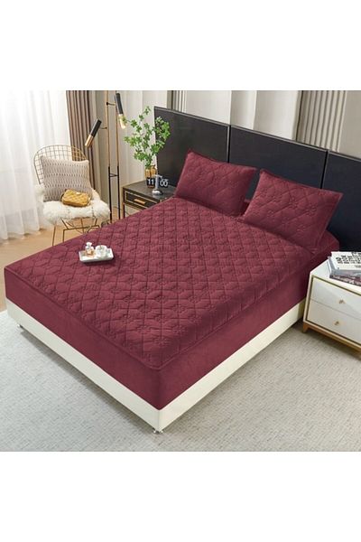 OEM Bed sheet cover and 2 pillowcases, Quilted Velvet, 160x200cm, Bordeaux