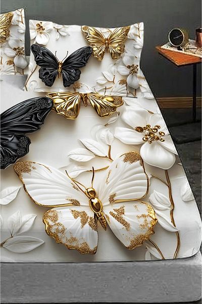 MonoHome 100% Cotton Fitted Sheet Special Design 5D Digital 60 Wire Butterfly