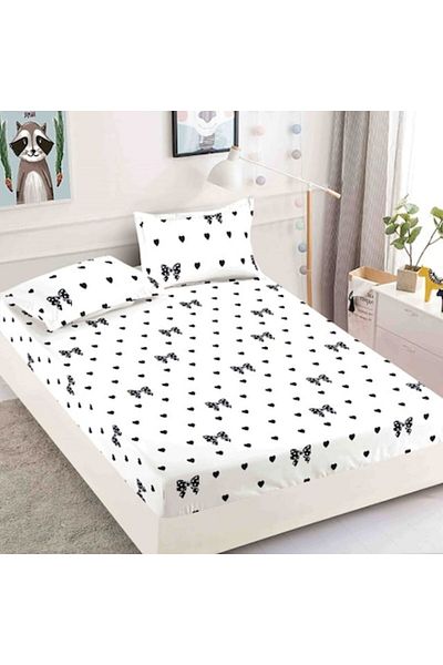 JOJO HOME Husa de pat dublu, cu elastic, Jojo Home, Finet, 3 piese, 2 persoane, 180x200cm, Imprimeu Fundite, A