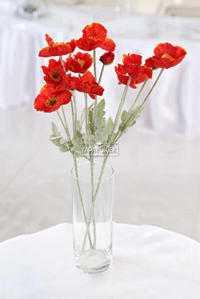 Yapay Çiçek Deposu Yapay Çiçek 4lü Gelincik Dalı 60 cm Alev Turuncu