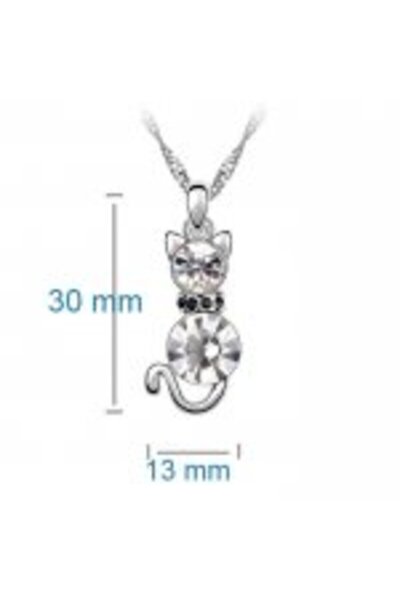 Kelan Set silver for women – necklace, pendant and earrings cat model with White Crystal
