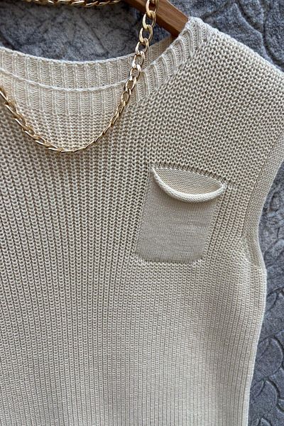 Irmak Kerekli Women's Ecru 100% Organic Cotton Casual Thessaloniki Knitted Sweater 1503
