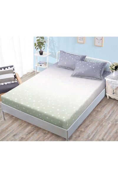 OEM Husa de Pat, cu Elastic, 3 Piese, Bumbac Satinat, 180x200cm, Imprimeu Multicolor Stele