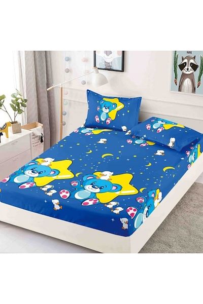 JOJO HOME Double Bed Fitted Sheet, Jojo Home, Finet, 3 Pieces, 2 Persons, 180x200cm, Bear Print, Multicolor