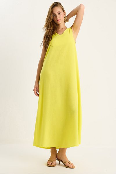 Bianco Lucci Women's V-Neck Thick Strap Long Linen Dress 442 60283172