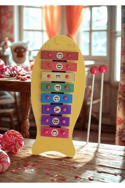 m montefair Colorful Fish Wooden Children's Metalphone / Xylophone - Educational Musical Toy (27X12 cm)