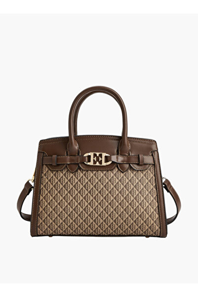 ELLE Women Monogram Print Tote Bag with Double Handles and Zip Closure - W 28...
