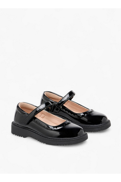Flora Bella by Shoexpress Girls Scalloped Detail Mary Jane School Shoes with Hook and Loop Closure