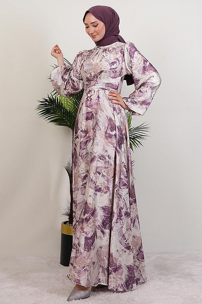 GİYZAMİLA Patterned Satin Dress Purple
