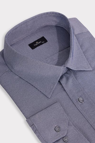 Tudors Men's Big Size Large Size Easy Iron Tie Dobby Cotton Gray Shirt