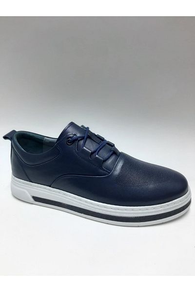 Red Walker Genuine Leather Lace-Up Dark Blue Men's Shoes