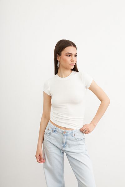 Hür Women's White Crew Neck Short Sleeve Ultra Soft Blouse